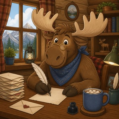 Ben Lomoose, a friendly cartoon moose, writing at his advice desk