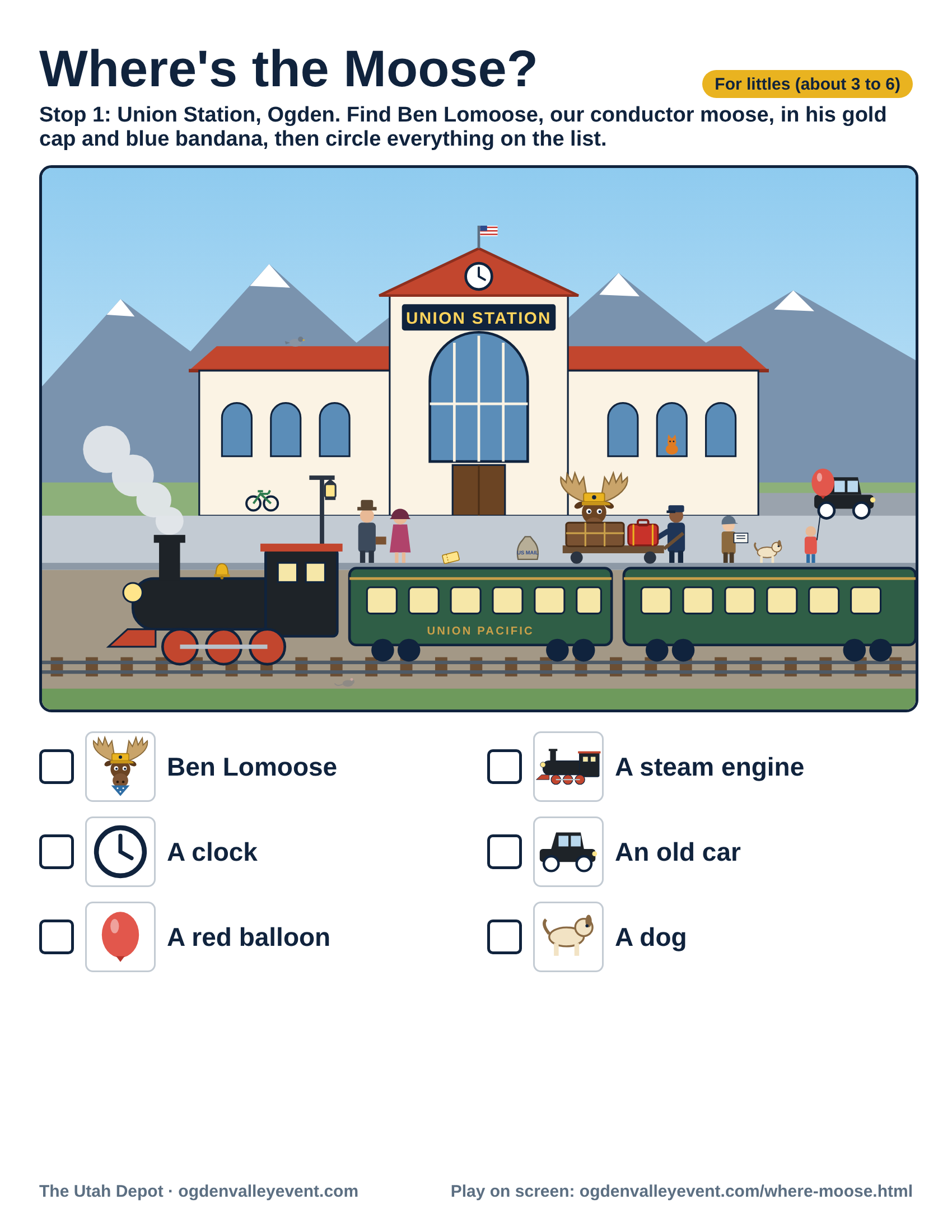Printable Where's the Moose page for littles, with picture clues
