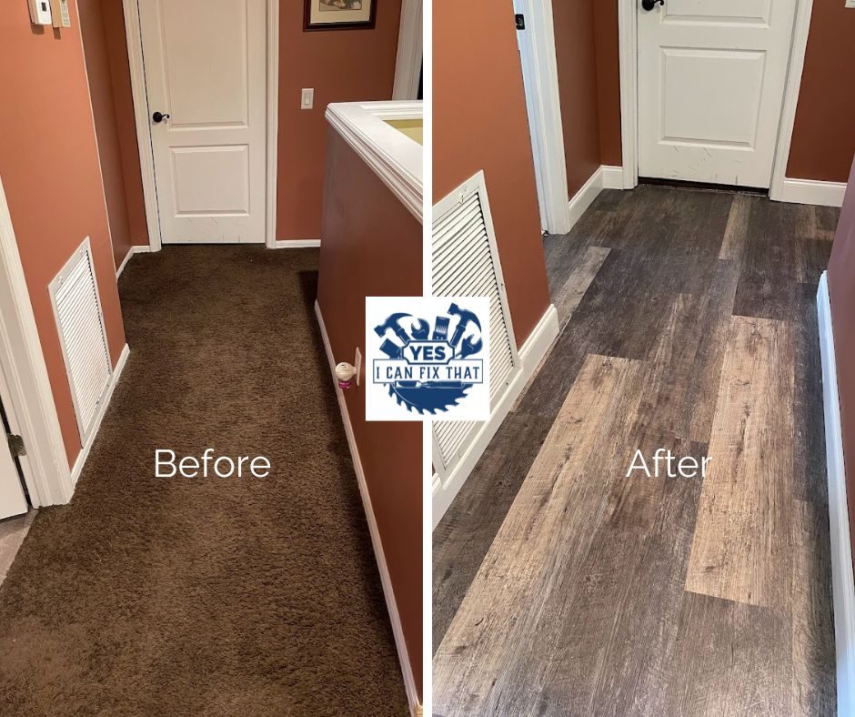 Before and after: Worn hallway carpet replaced with LVP flooring